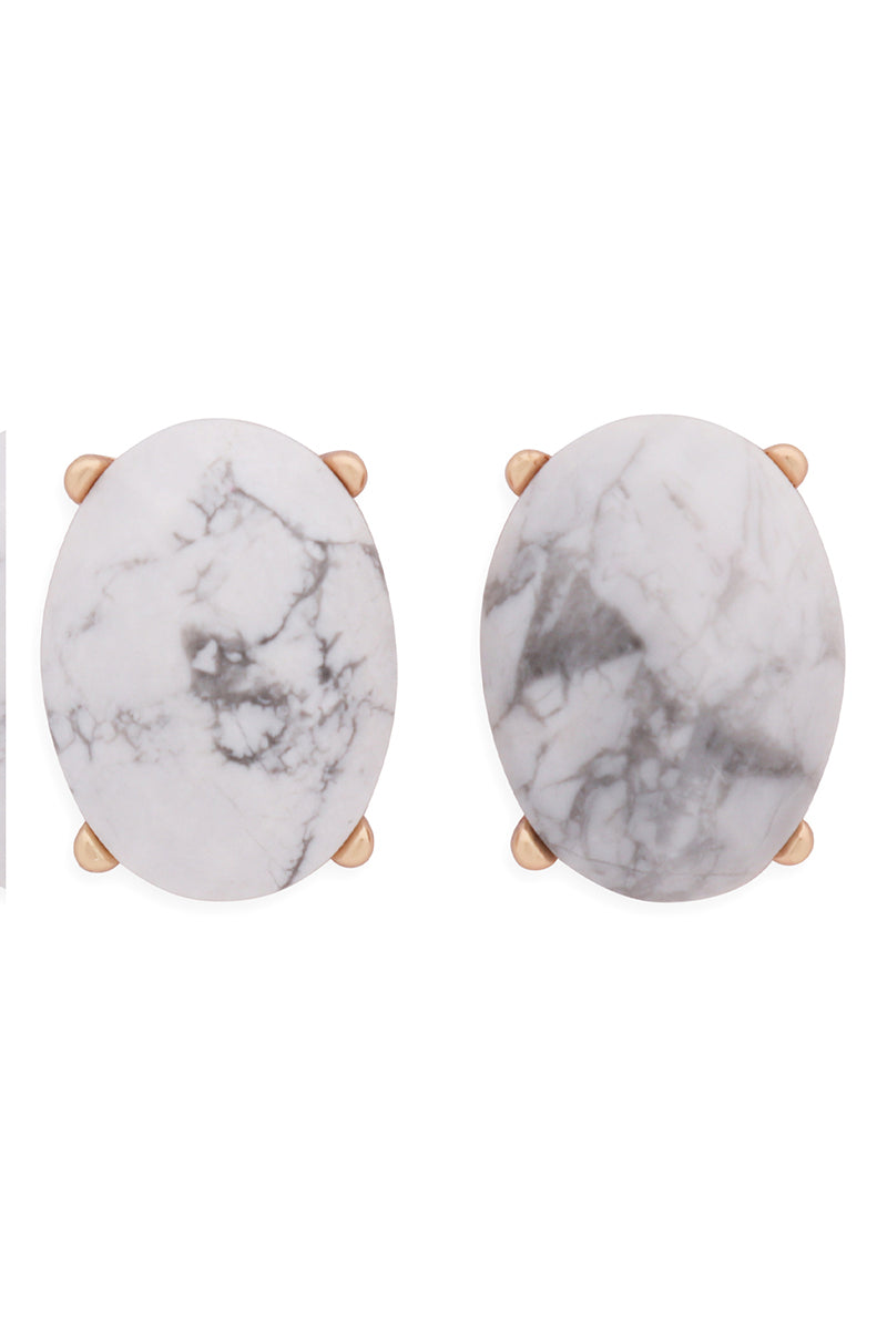 Faceted Oval Stone Post Earrings White