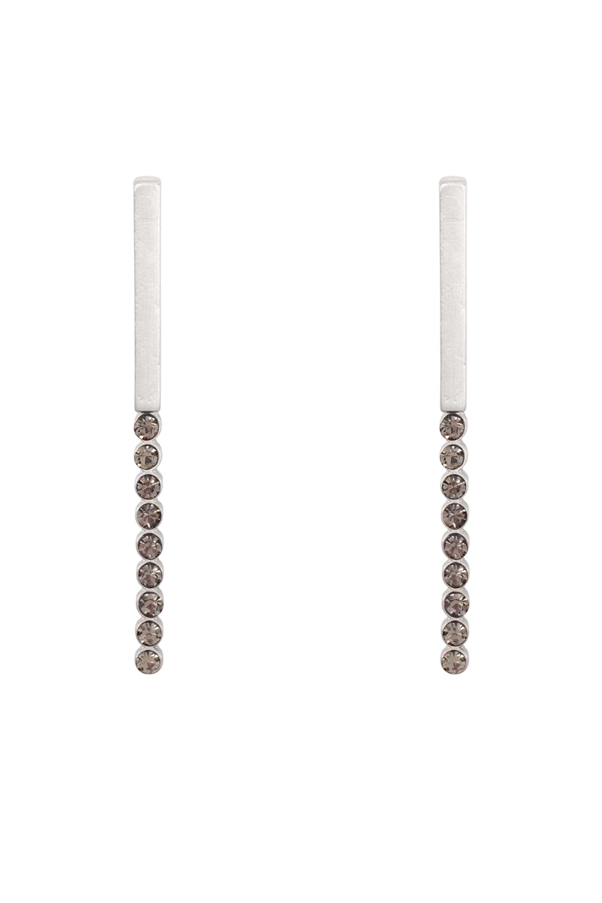 Bar Inline Rhinestone Post Earrings Burnish Silver Gray