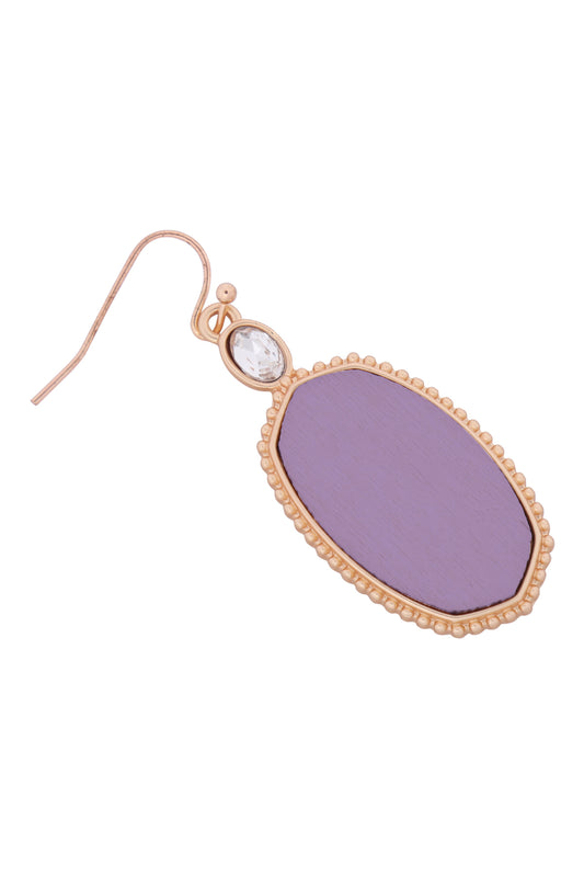 Textured Metal Wood Oval Drop Hook Earring