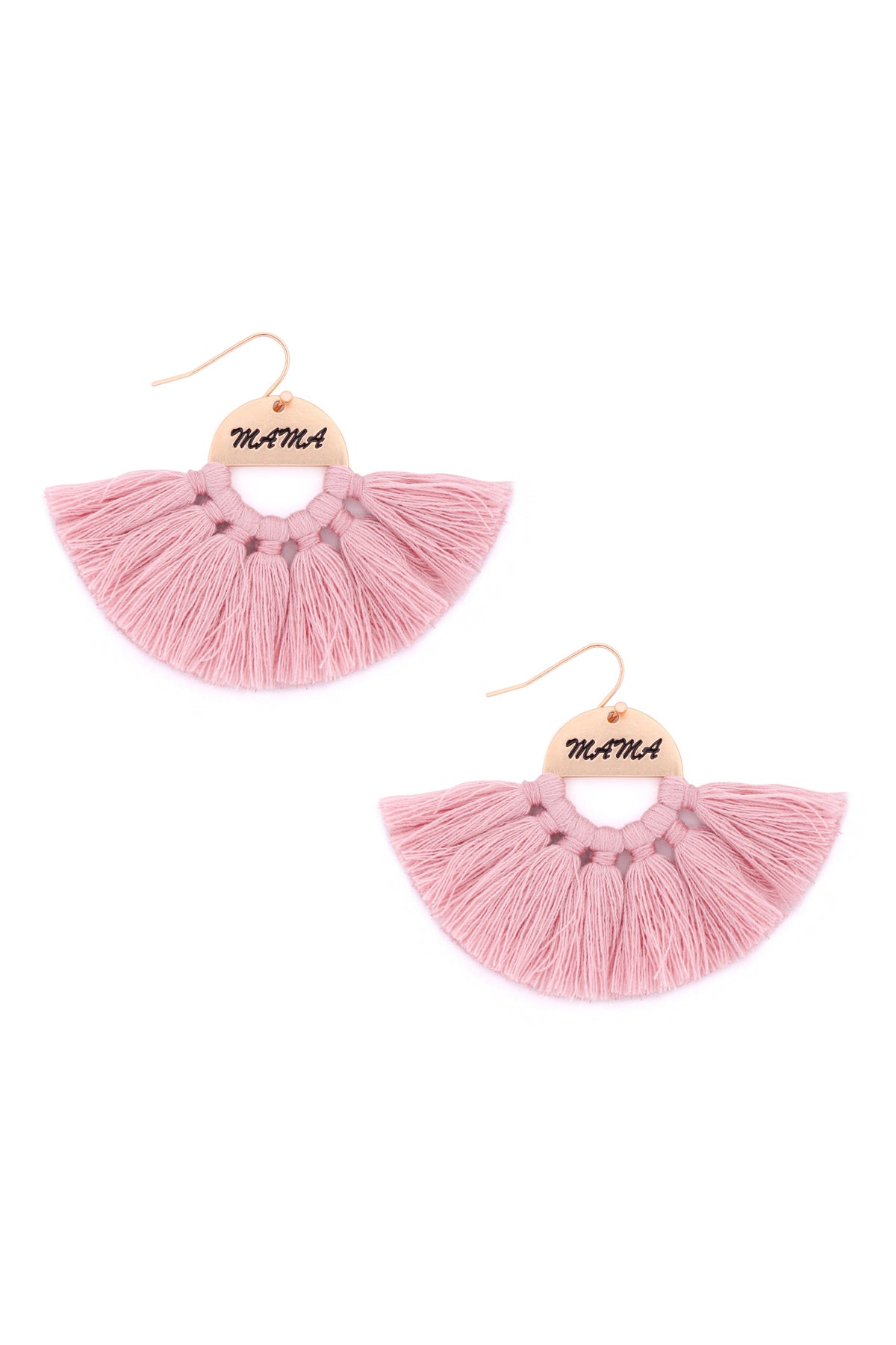 Mama Etched Fan Tassel Earrings