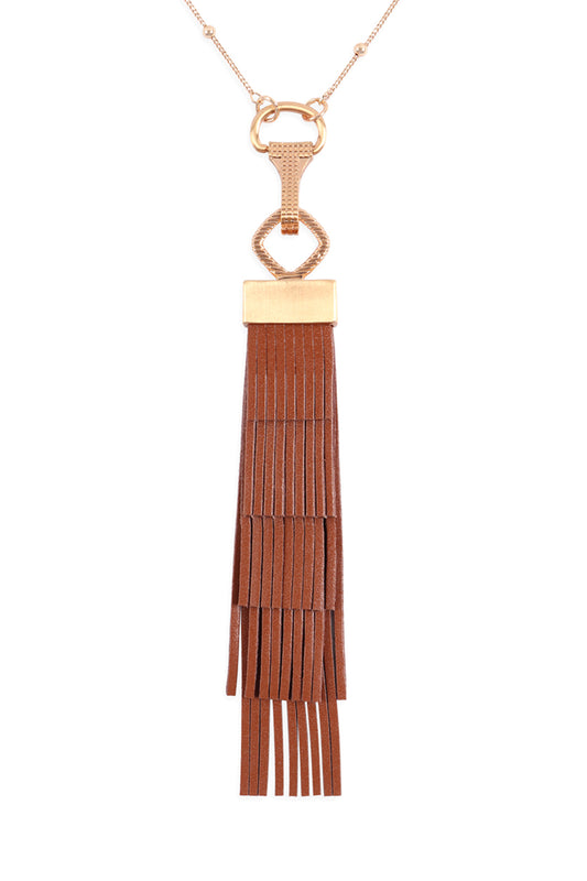 Layered Leather Tassel Pendant Necklace