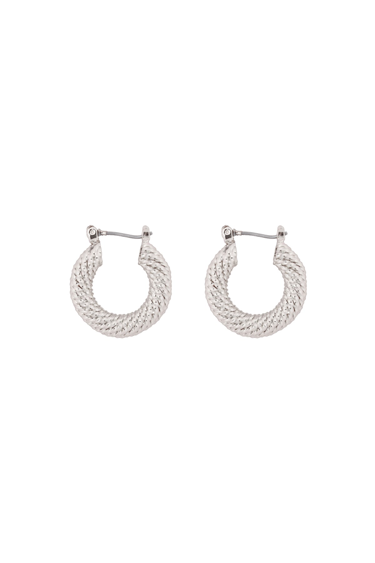 Textured Hoop Latch Earrings Silver