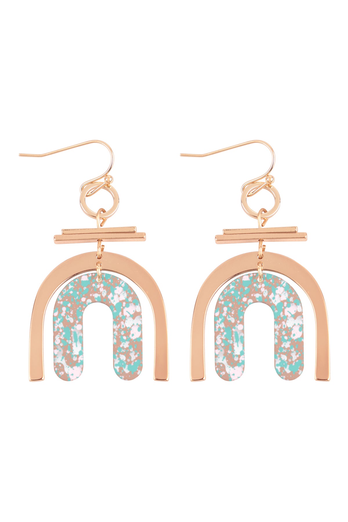 U Upside Down Layered Acrylic Print Drop FIsh Hook Earrings Gold Brown