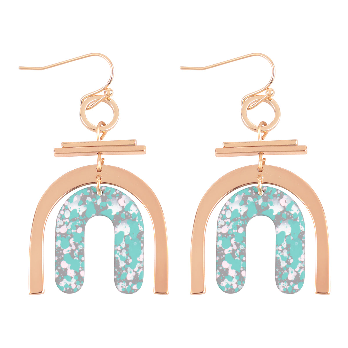 U Upside Down Layered Acrylic Drop Fish Hook Earrings Gold Gray