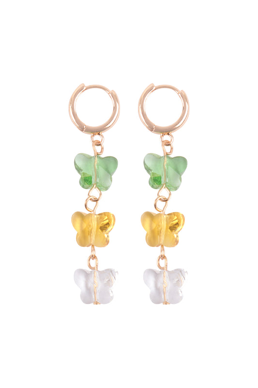 3 Glass Butterfly Drop Hoop Earrings