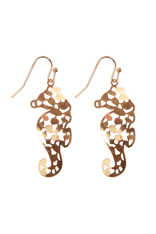 Metal Filigree Sea Horse Fish Hook Earrings