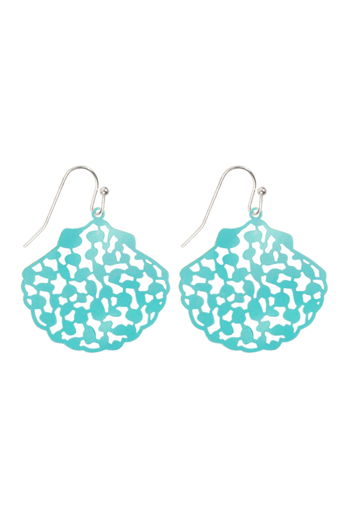 Filigree Shell Fish Hook Earrings Matte Silver A2ua