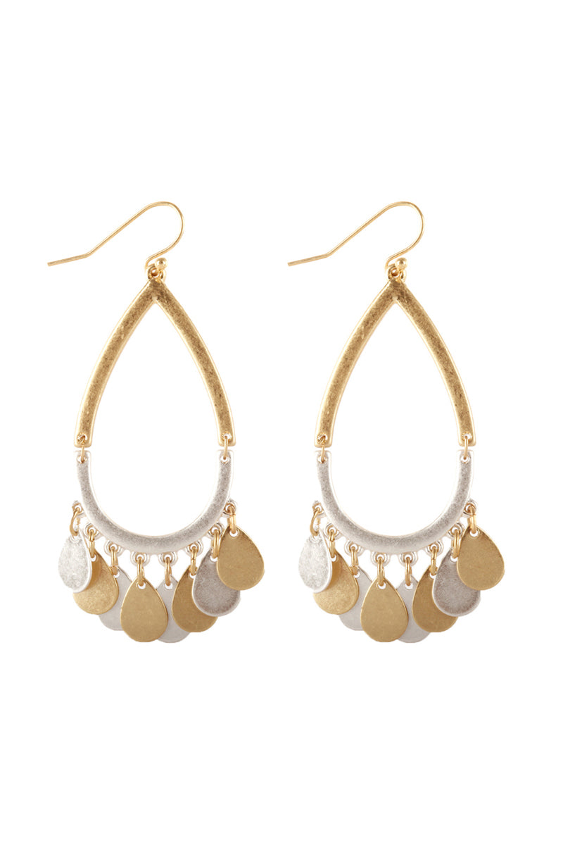 Metal Open Cut Teardrop Earrings Matte Gold Silver