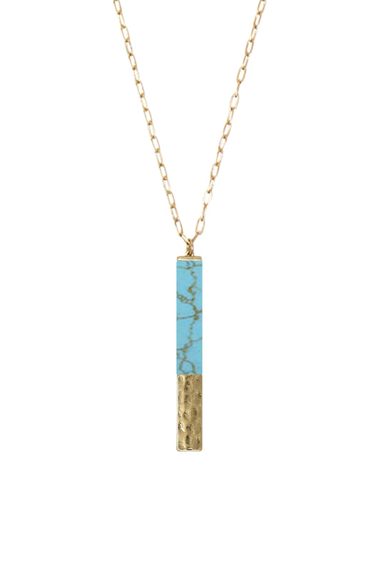 Long Stone Half Metal Pendant Necklace