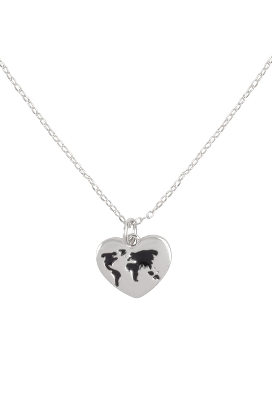 Globe Travel Heart Pendant Brass Necklace