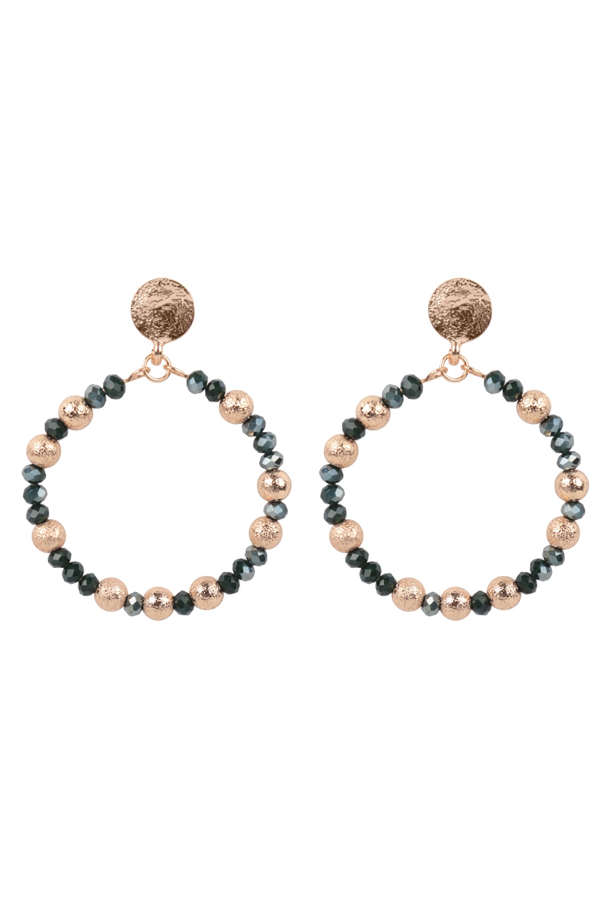 Rondelle Beads Round Post Earrings Teal