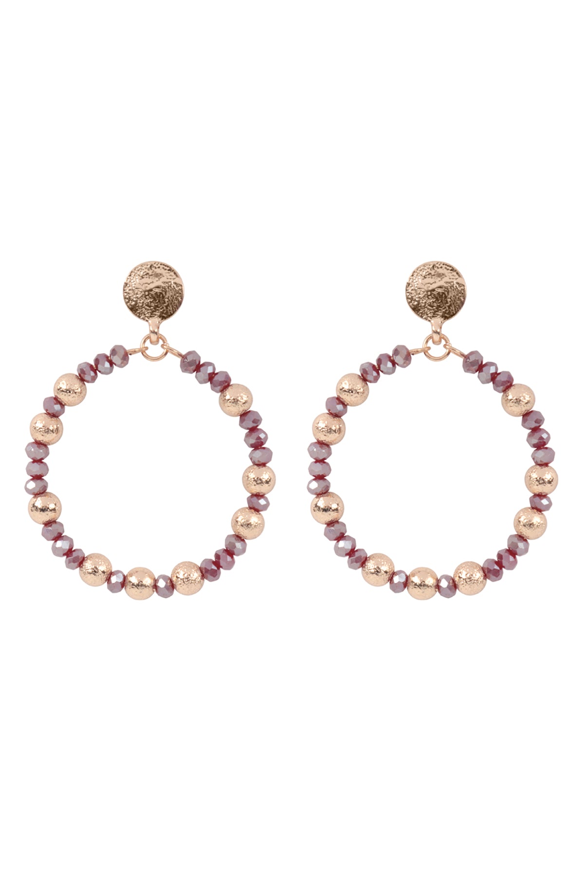 Rondelle Beads Round Post Earrings Wine