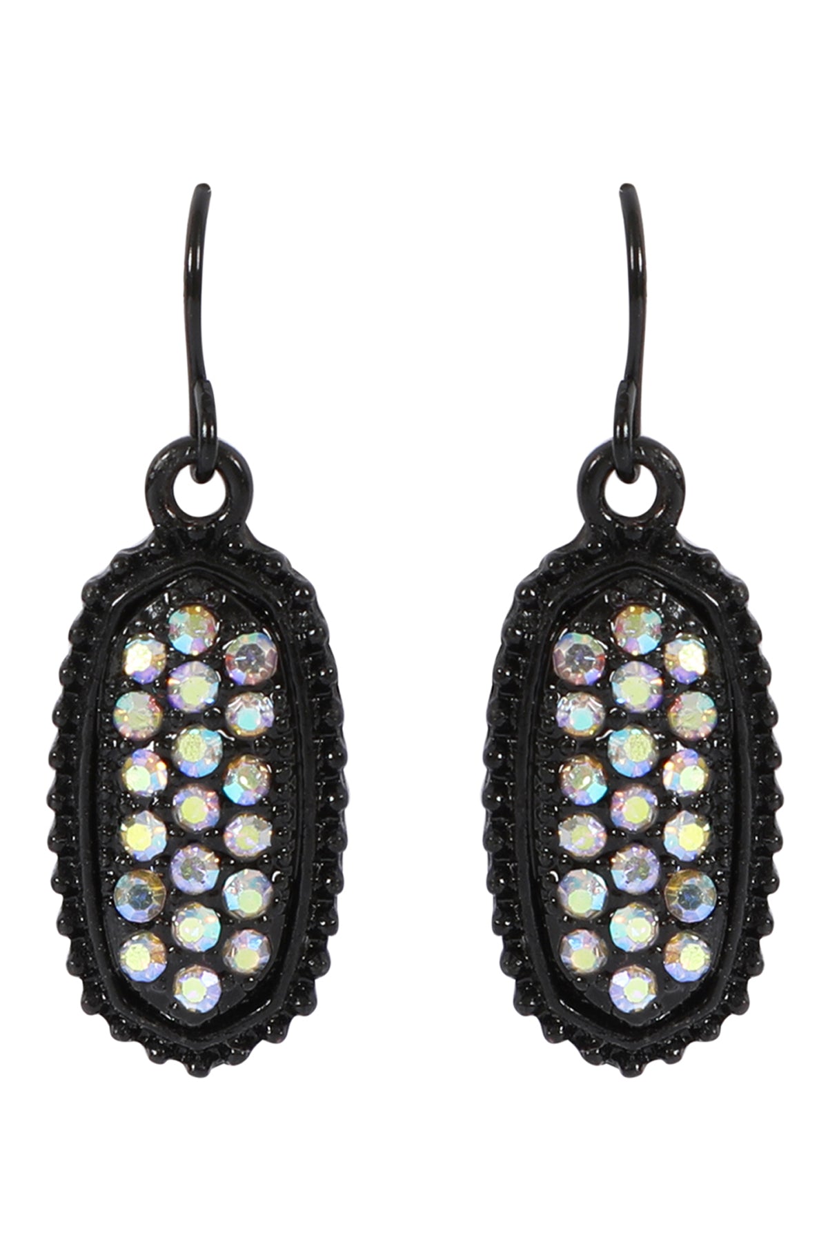 Black AB Oval Texture Pave Rhinestone Classic Earrings