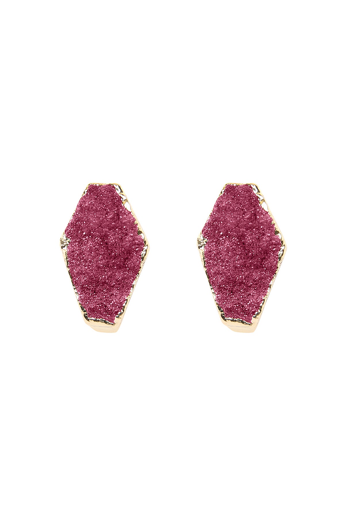 Purple Geometric Shape Druzy Stone Post Stud Earrings