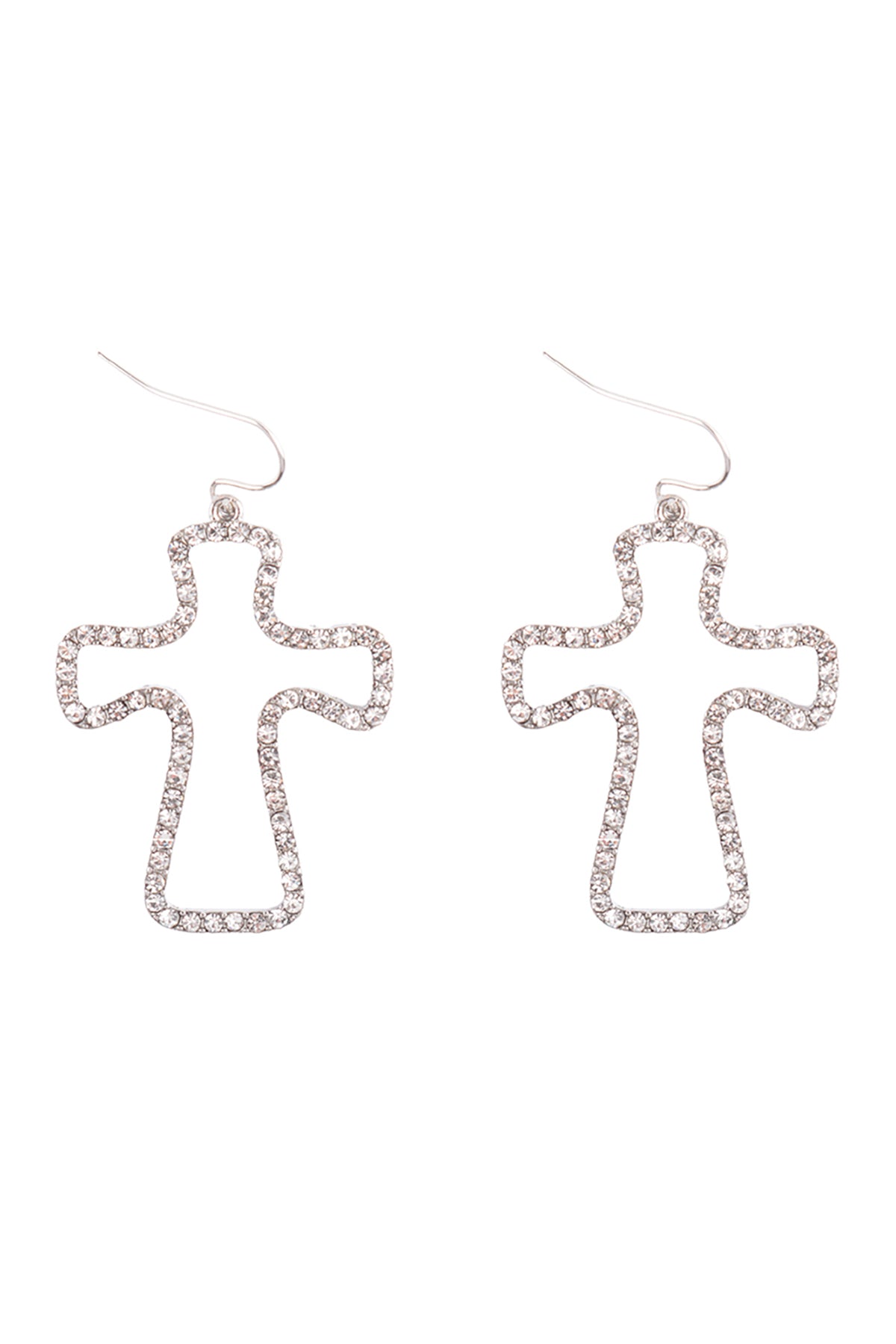 Open Cut Pave Rhinestone Drop Hook Earrings Silver