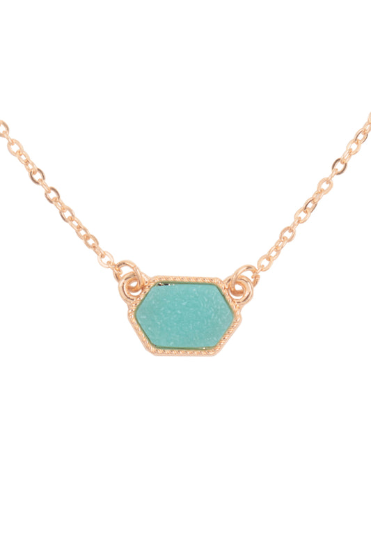 Druzy Hexagon Pendant Necklace Earring Set