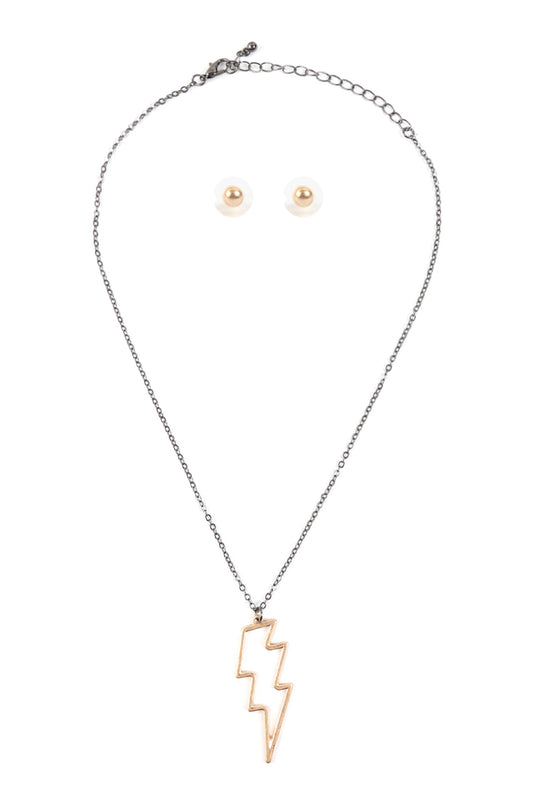 Open Lightning Wire Pendant Neckkace Earrings Set