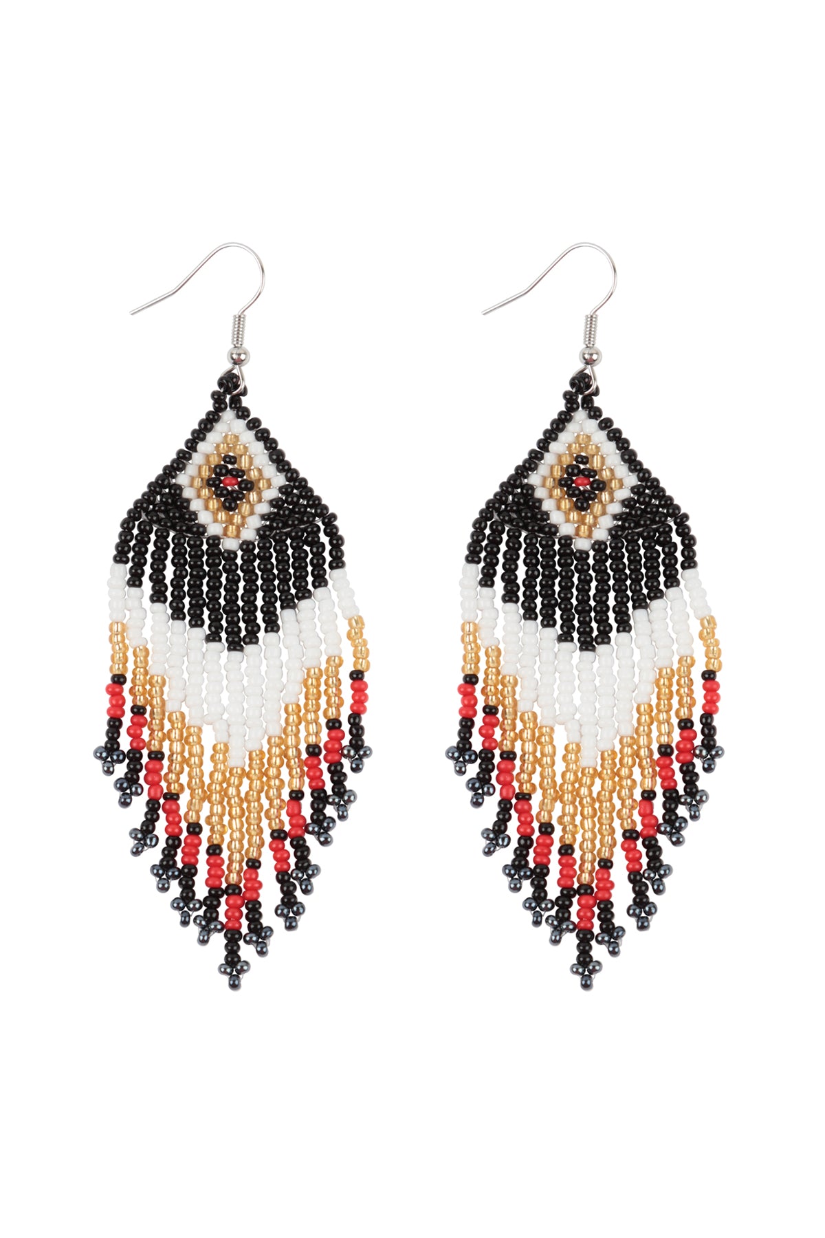 Tribal Pattern Seed Beads Boho Fish Hook Earrings Black