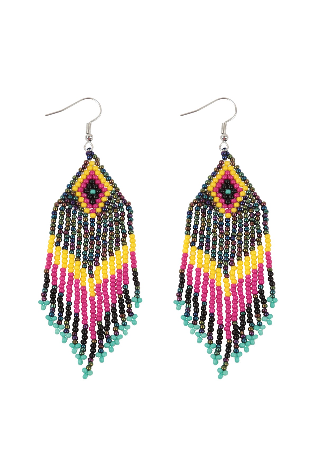 Tribal Pattern Seed Beads Boho Fish Hook Earrings Multicolor