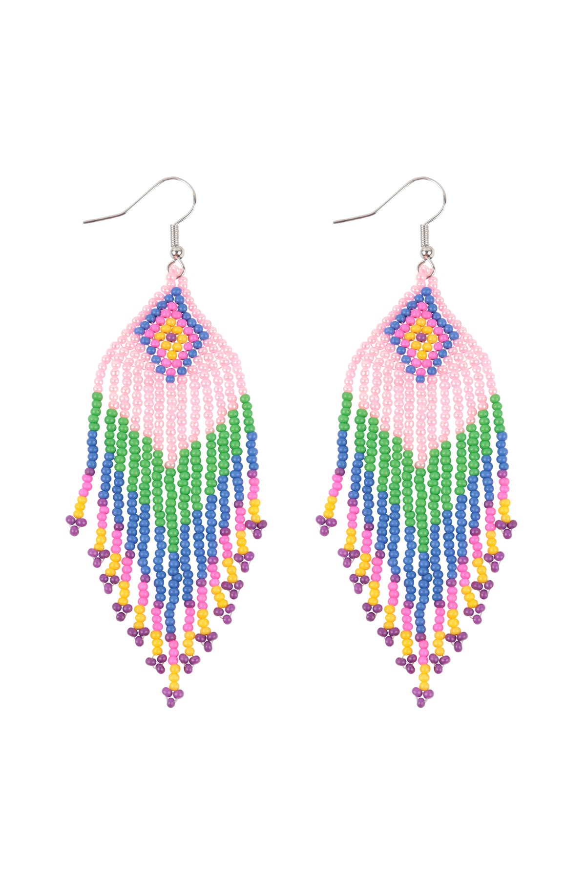 Tribal Pattern Seed Beads Boho Fish Hook Earrings Pink
