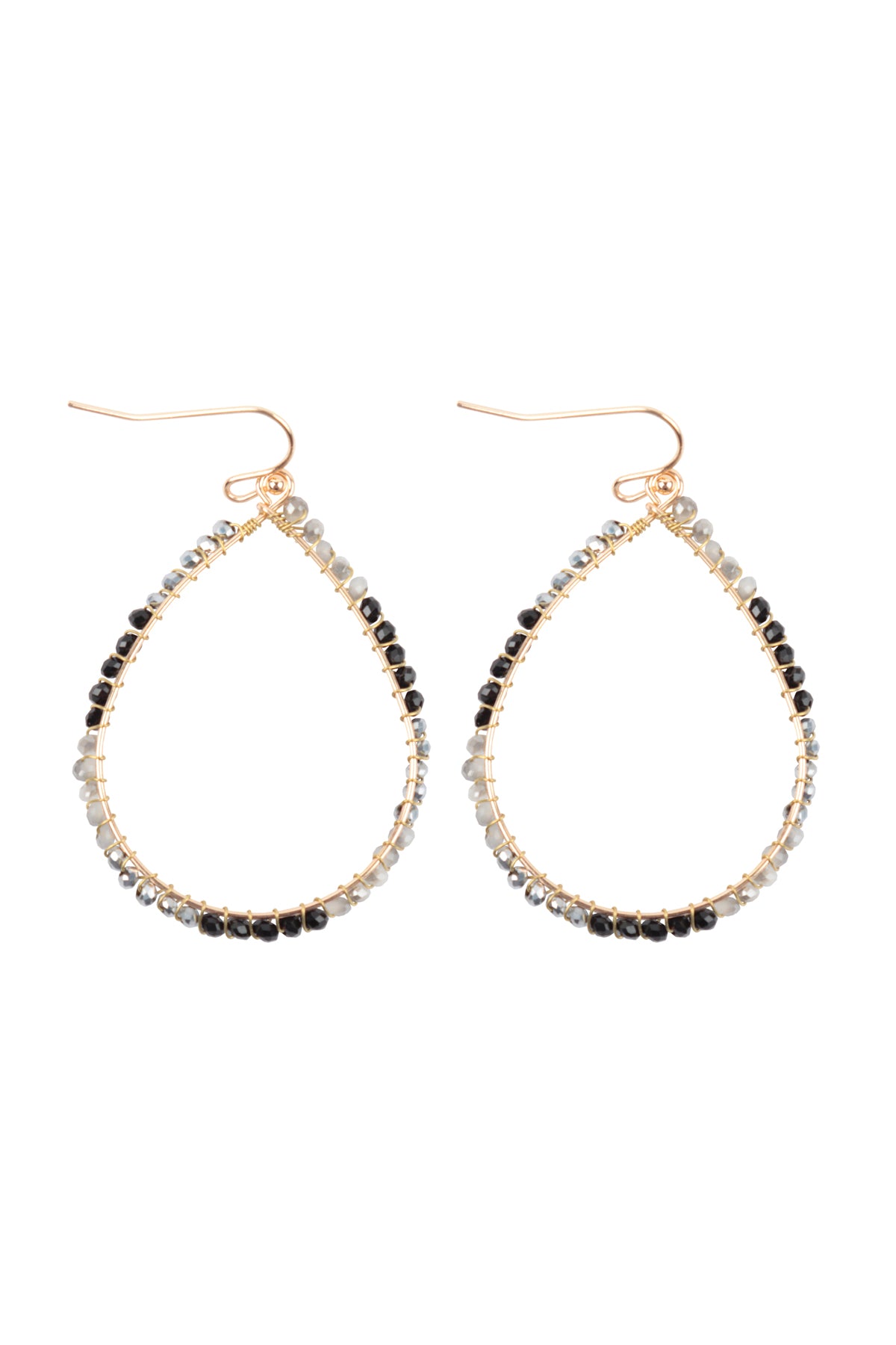 Wire Teardrop Glass Beads Fish Hook Earrings Black
