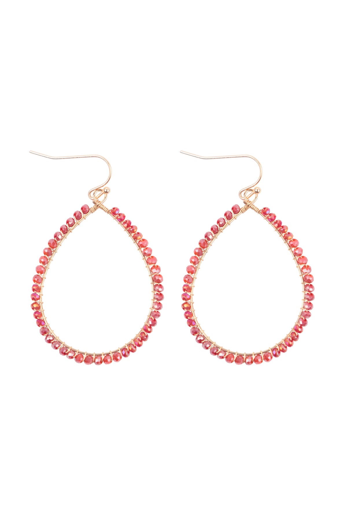 Wire Teardrop Glass Beads Fish Earrings Burgundy