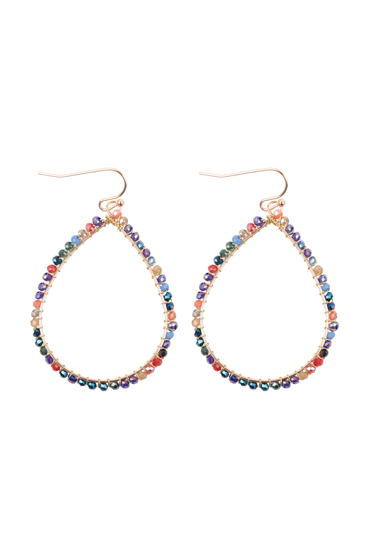 Wire Teardrop Glass Beads Fish Hook Earrings Multicolor