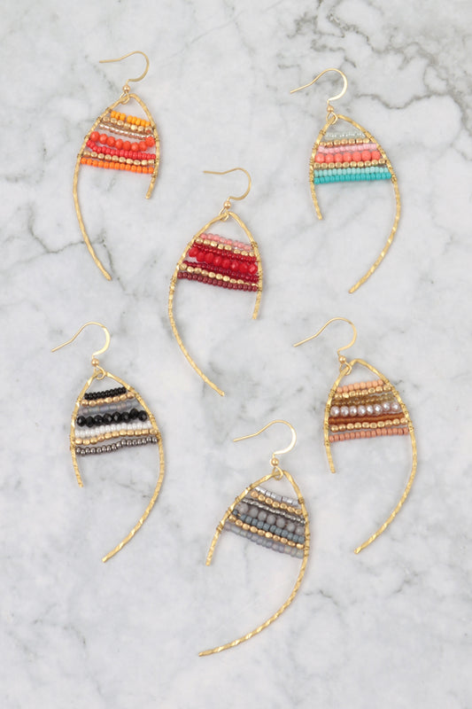 Wired Mix Beads Dangle Fish Hook Earrings