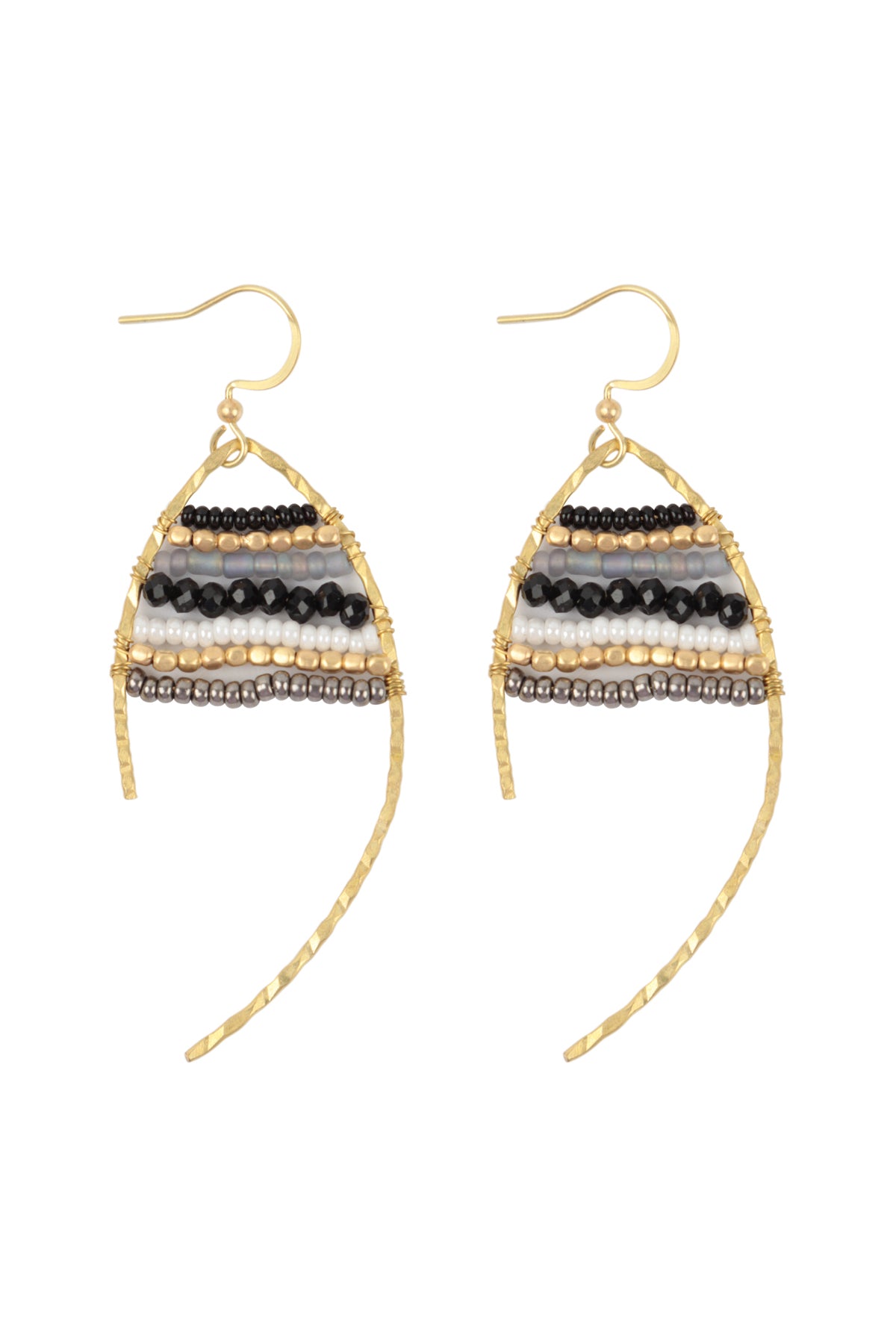 Wired Mix Beads Dangle Fish Hook Earrings Black