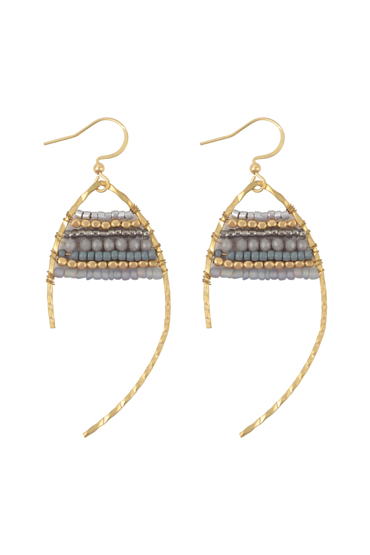 Wired Mix Beads Dangle Fish Hook Earrings Gray