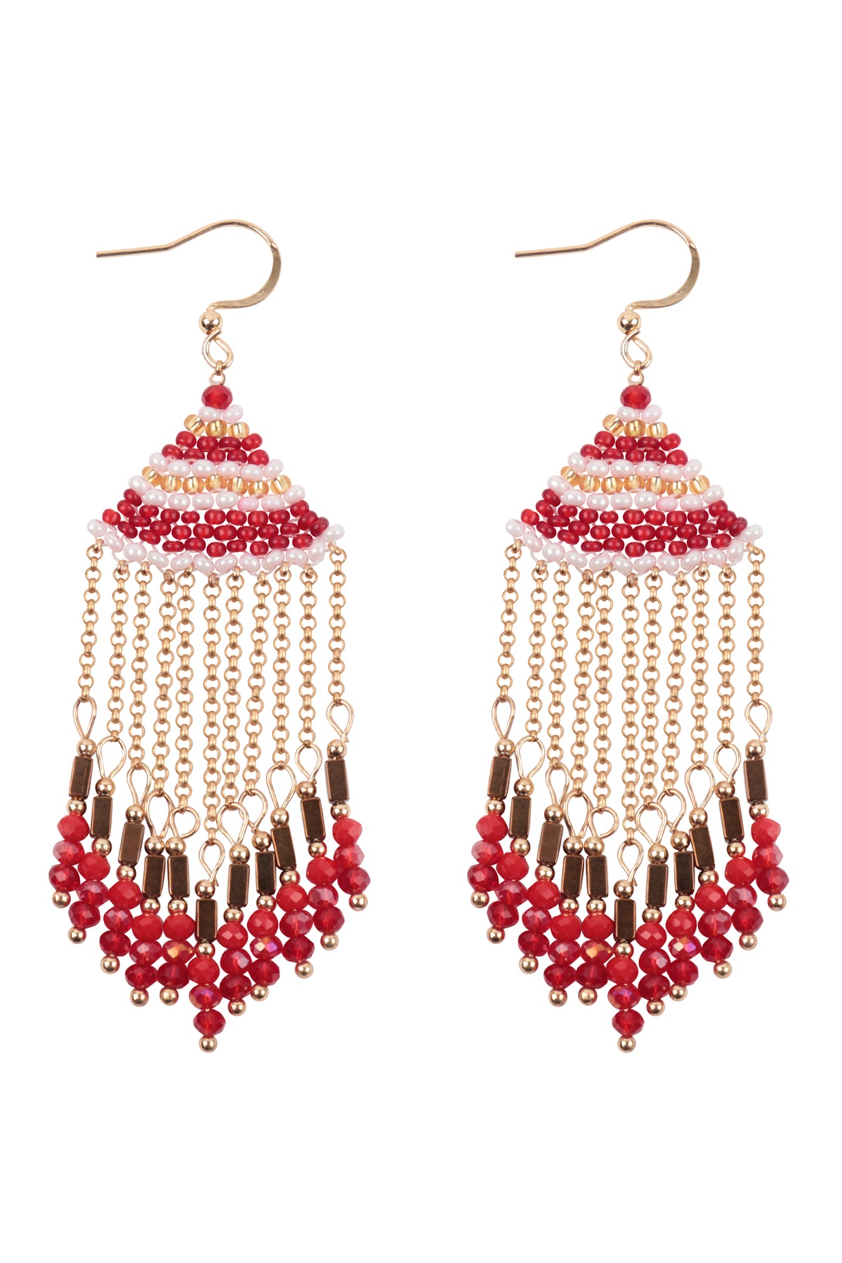 Boho Chain Fringe Drop Hook Earrings Burgundy