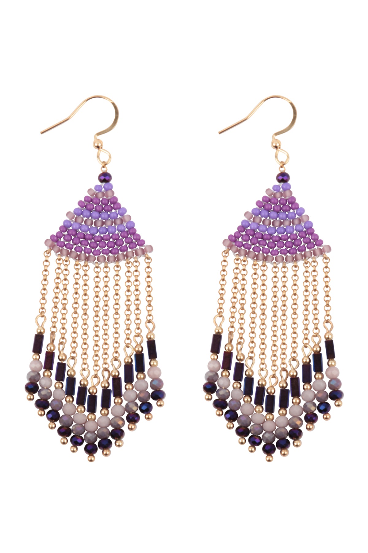 Boho Chain Fringe Drop Hook Earrings Purple