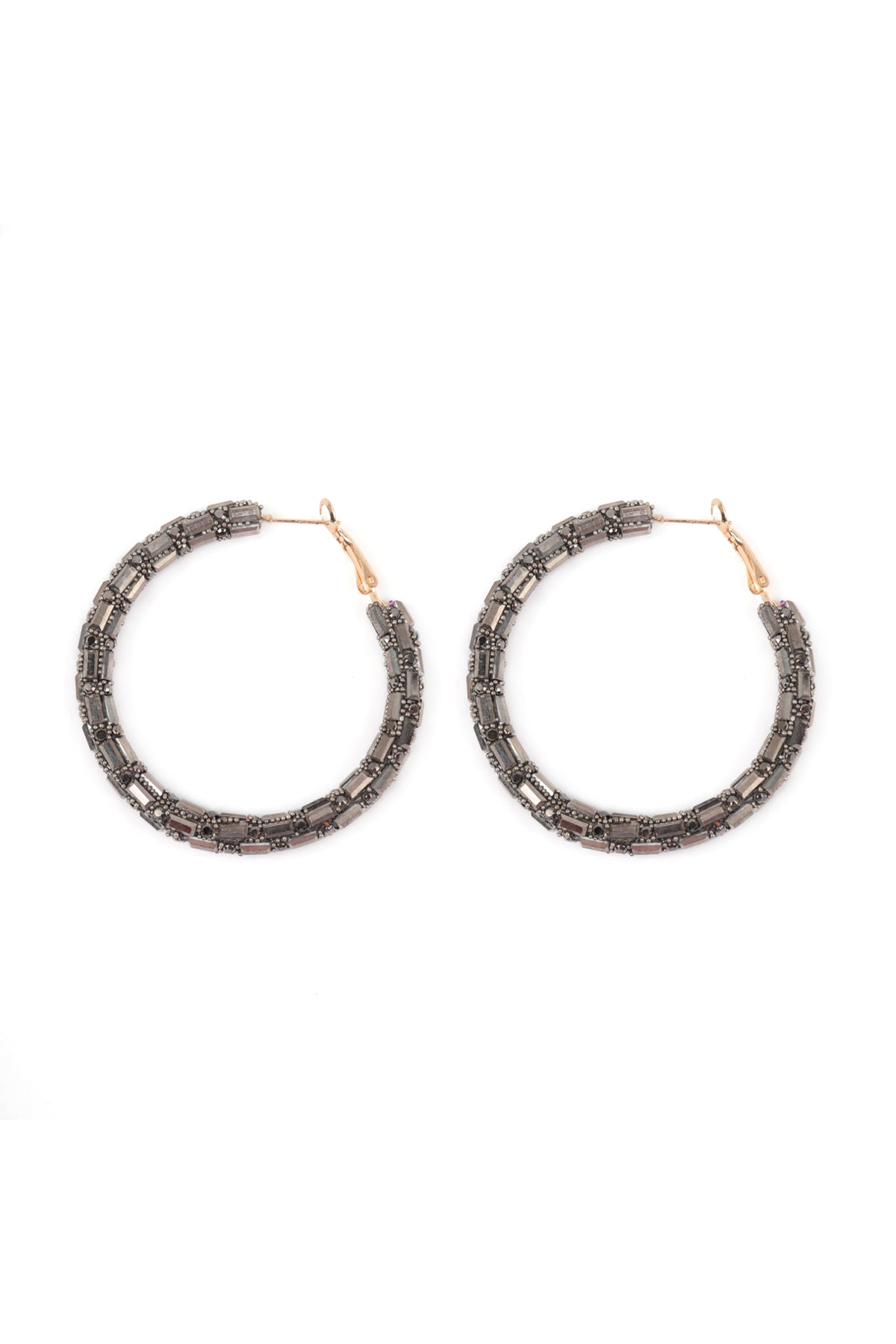 Multi Stone Wrap Beads Hoop Earrings Hematite