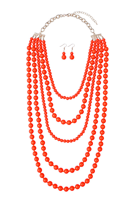 Multilayered Beads Necklace & Earrings Set