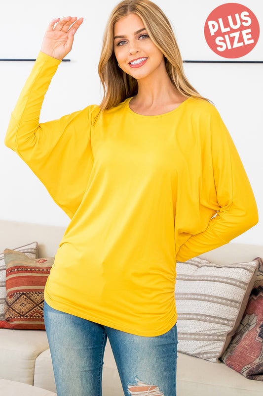 Plus Size Long Dolman Sleeve Solid Top