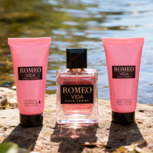Romeo Vida Shower Gel, Spray Perfume Eau De Parfum, Body Lotion For Women - 50ML/1.7FL.OZ/3 GIFT SET