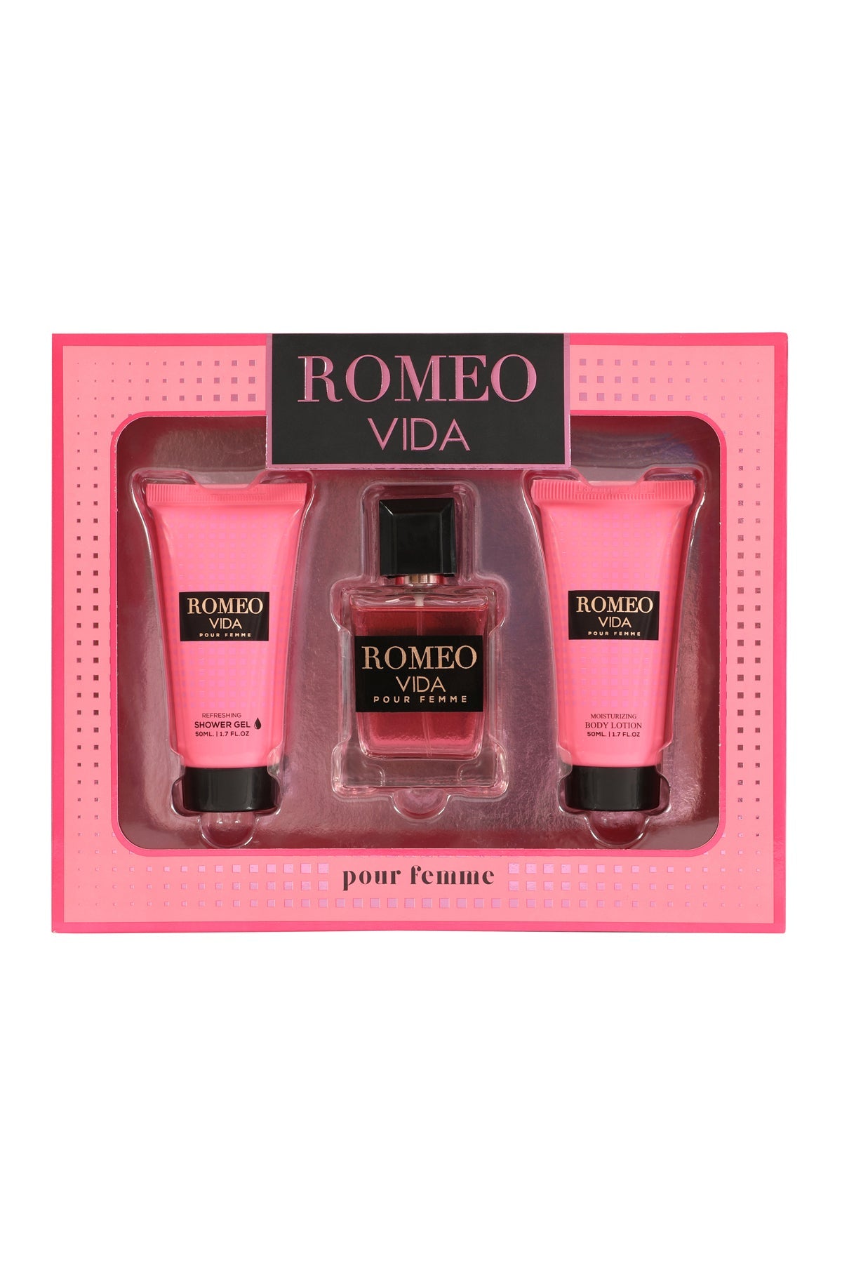 ROMEO VIDA SHOWER GEL, SPRAY PERFUME EAU DE PARFUM, BODY LOTION FOR WOMEN 50ML/1.7FL.OZ/3 GIFT SET