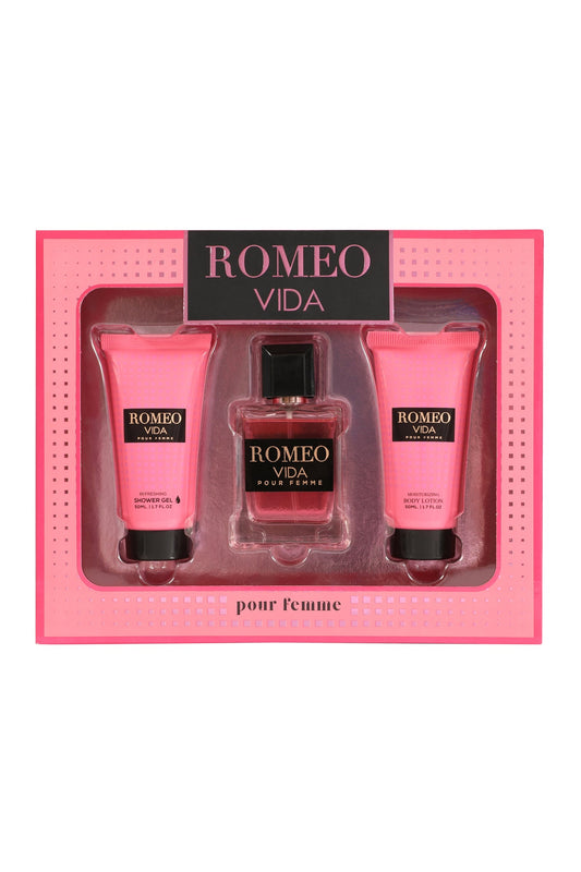 ROMEO VIDA SHOWER GEL, SPRAY PERFUME EAU DE PARFUM, BODY LOTION FOR WOMEN 50ML/1.7FL.OZ/3 GIFT SET