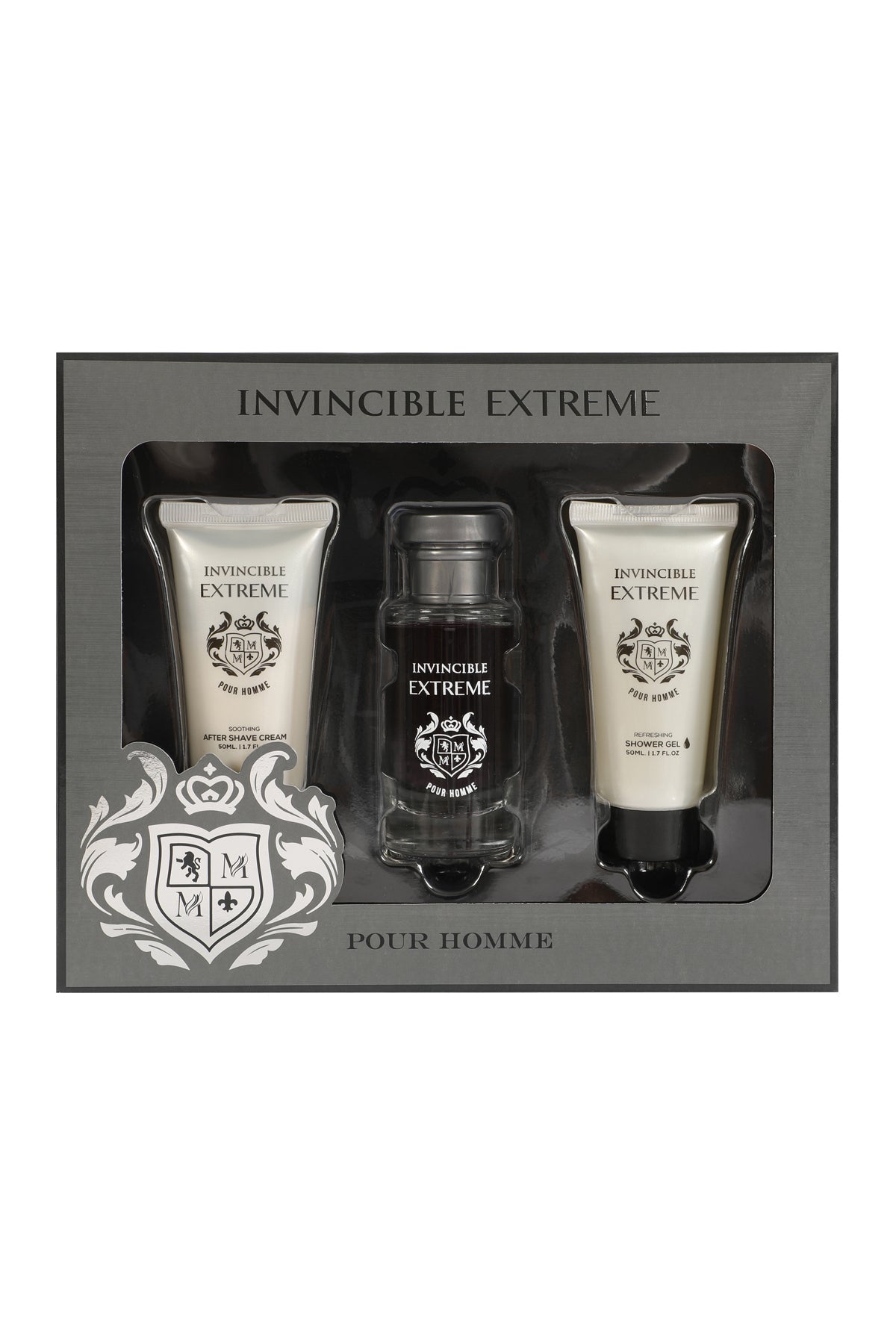 INVINCIBLE EXTREME AFTER SHAVE CREAM, SPRAY PERFUME EAU DE TOILETTE, SHOWER GEL FOR MEN 50ML/1.7FL.OZ/3 GIFT SET
