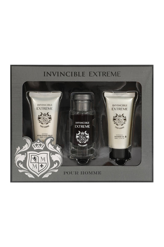 INVINCIBLE EXTREME AFTER SHAVE CREAM, SPRAY PERFUME EAU DE TOILETTE, SHOWER GEL FOR MEN 50ML/1.7FL.OZ/3 GIFT SET