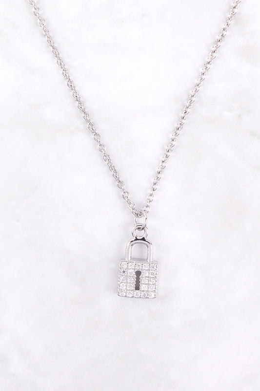 Cubic Zirconia Daity Lock Pendant Necklace