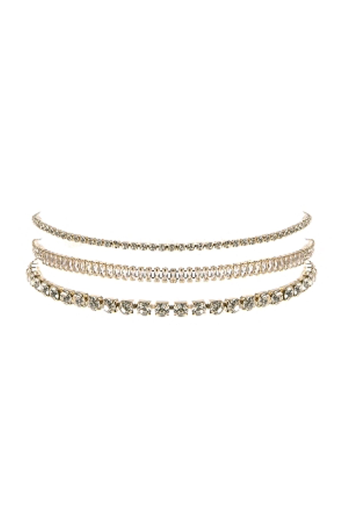 Cubic Zirconia & Rhinestone Baguette 3 Layer Choker Set Necklace