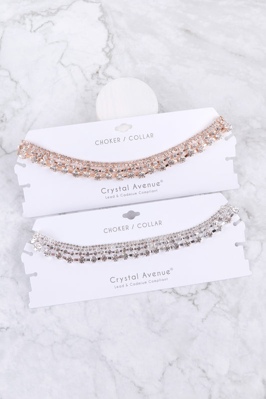 Rhinestone 4 Line Gradual Choker Necklace