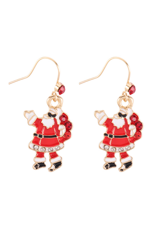 Christmas Santa Claus Earrings Gold Red