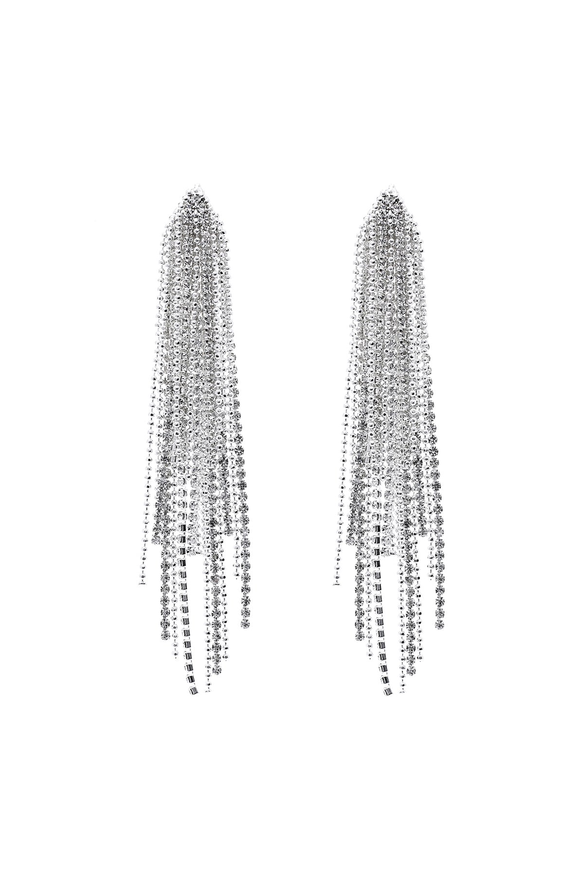 Rhinestone & Ball Chain Fringe Earrings Crystal Gold