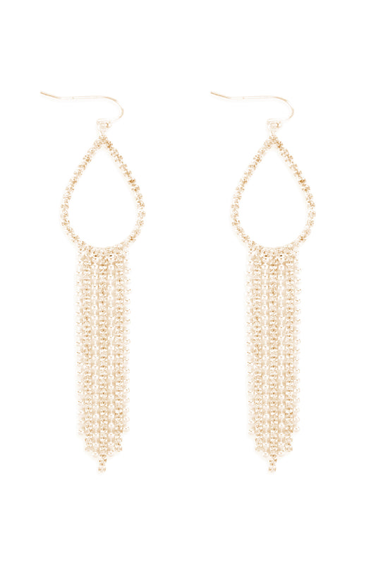 Teardrop Shape Fringe Bridal Earrings Crystal Gold