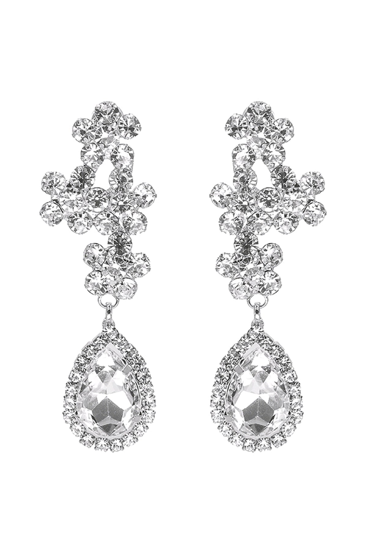 Rhinestone Cluster Flower Top Teardrop Earrings