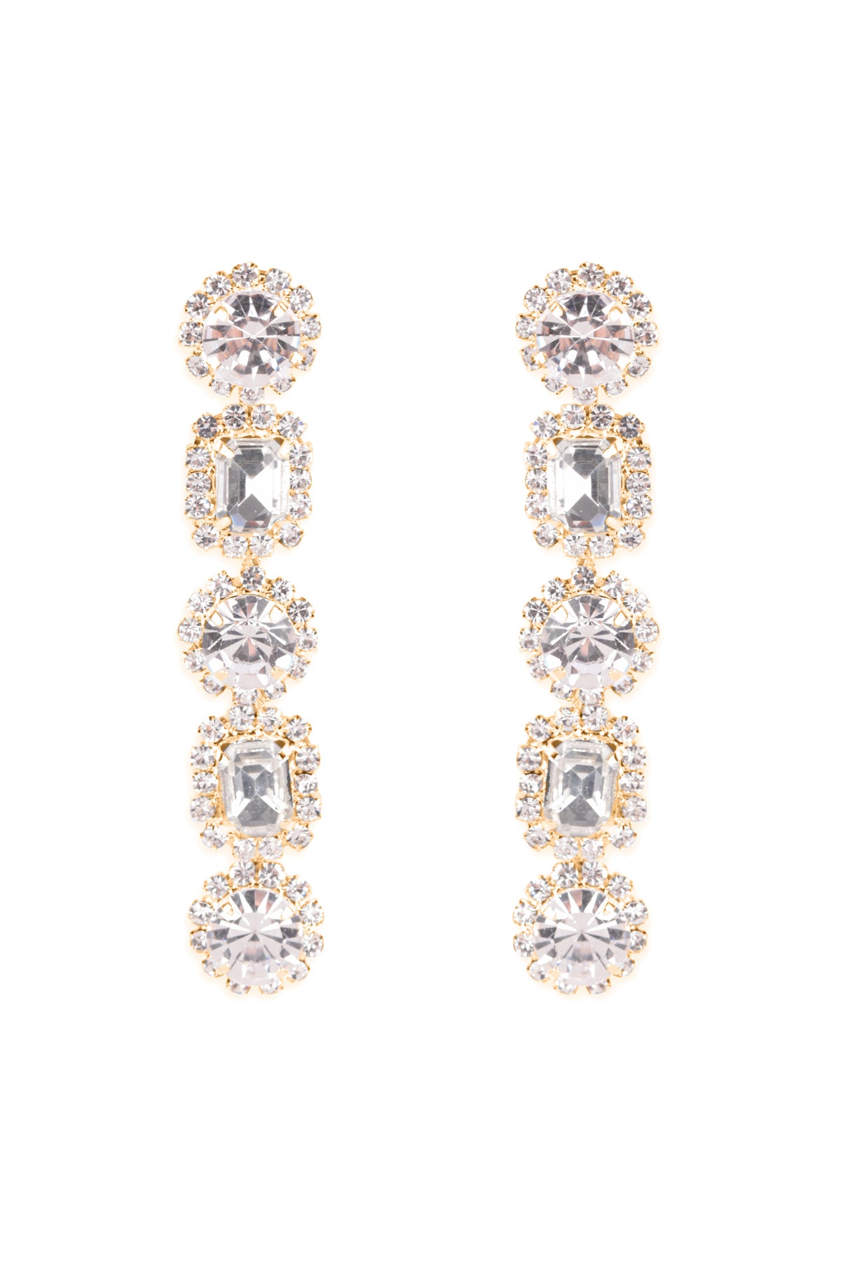 Rhinestone Round S2uare Shape Drop Post Earrings Crystal Silver