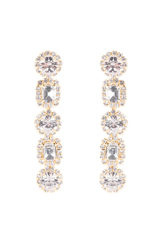 Rhinestone Round S2uare Shape Drop Post Earrings Crystal Silver