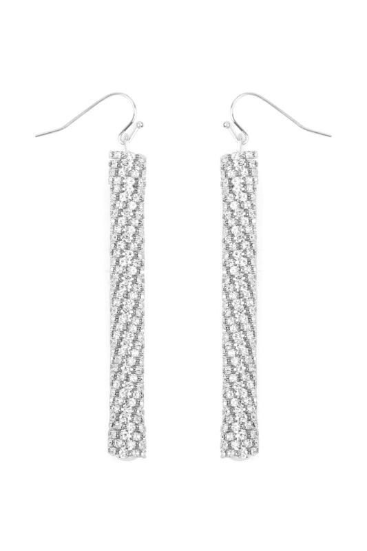 Cubic Zirconia Tube Drop Earrings Silver